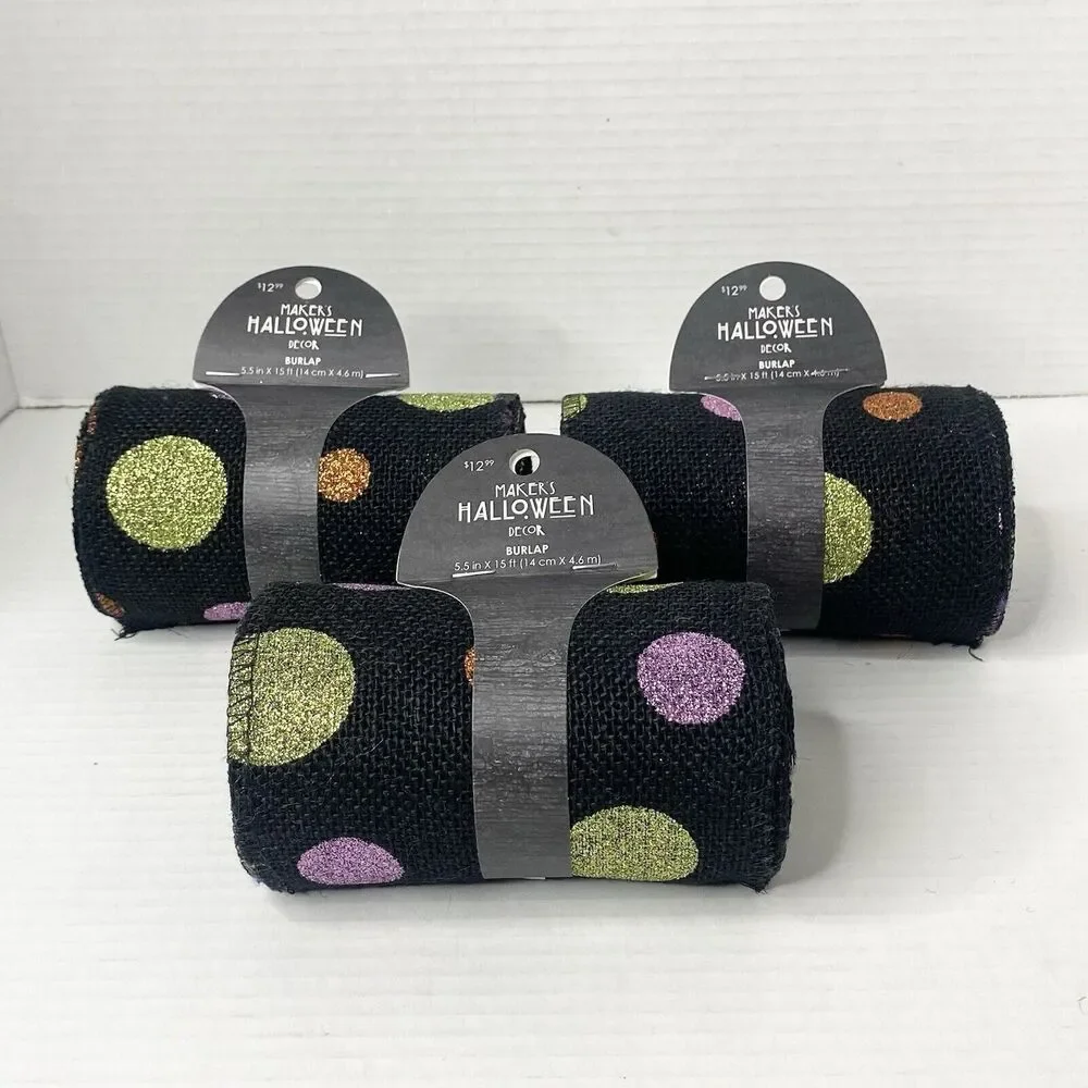 Marker's Halloween Decor Lot of 3 Jute Burlap Ribbon Rolls 5.5in x 15ft Black